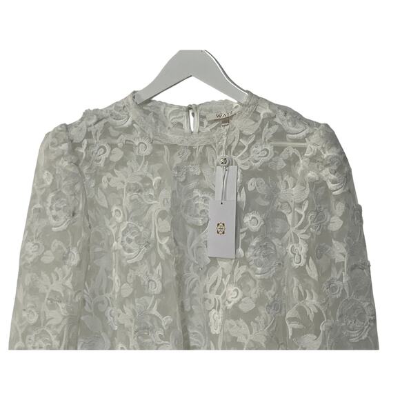 WAYF TOP WOMENS SIZE LARGE ALANA EMBROIDERED SHEER WHITE LACE BLOUSE ONLY - Picture 7 of 12